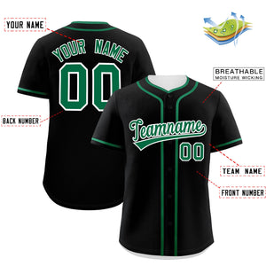 Custom Black Kelly Green Personalized Classic Authentic Baseball Jersey