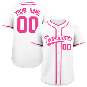 Custom White Pink Personalized Classic Authentic Baseball Jersey