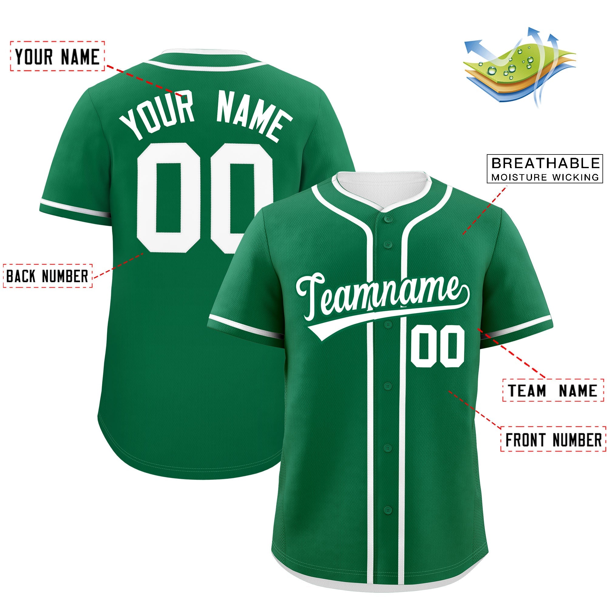 Custom Kelly Green White Personalized Classic Authentic Baseball Jersey