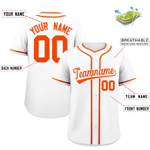 Custom White Orange Personalized Classic Authentic Baseball Jersey