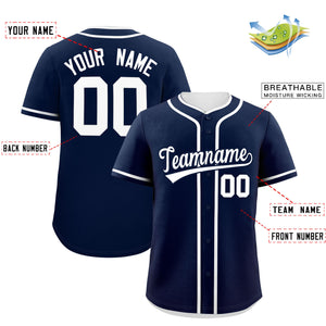 Custom Navy White Personalized Classic Authentic Baseball Jersey