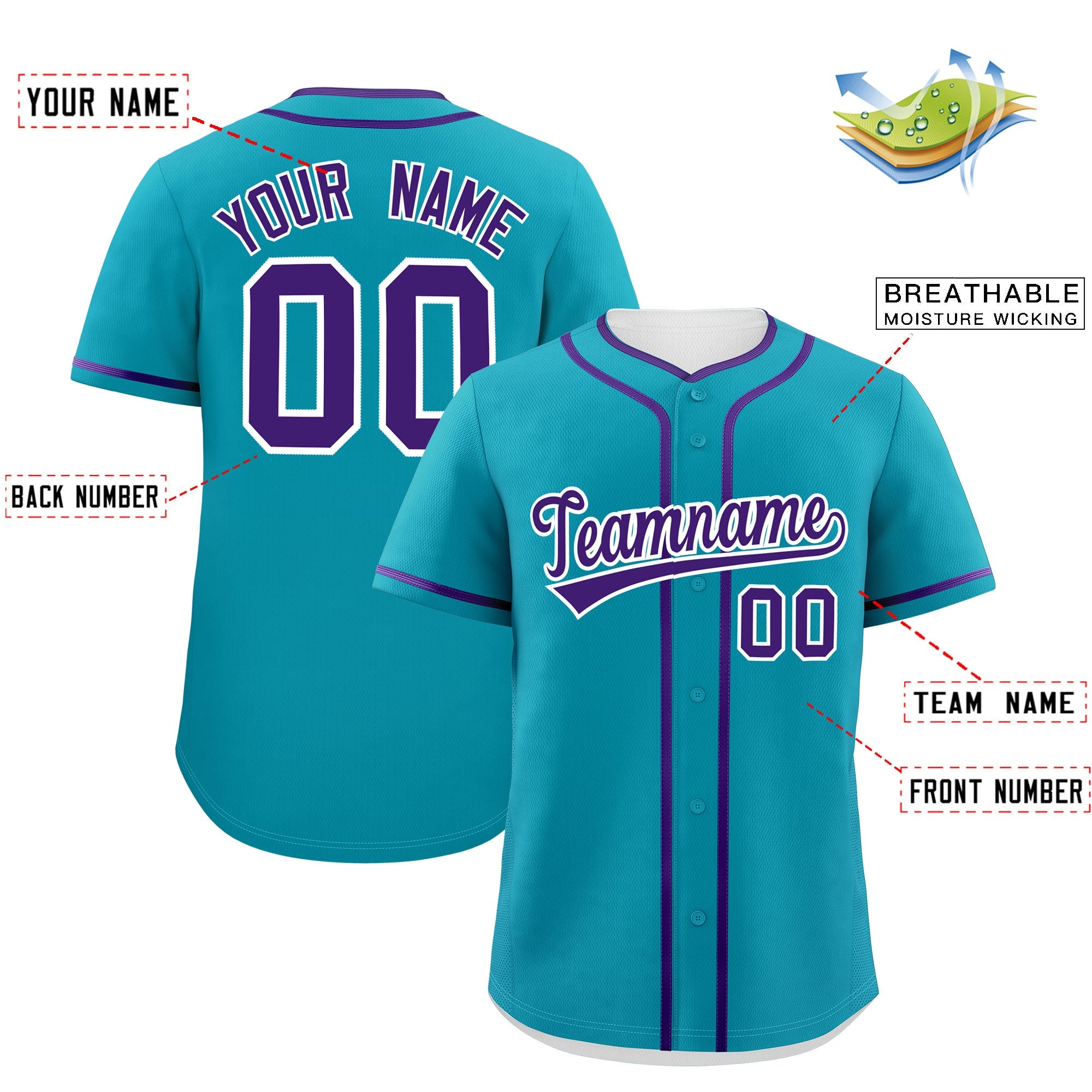 Custom Teal Purple Personalized Classic Authentic Baseball Jersey