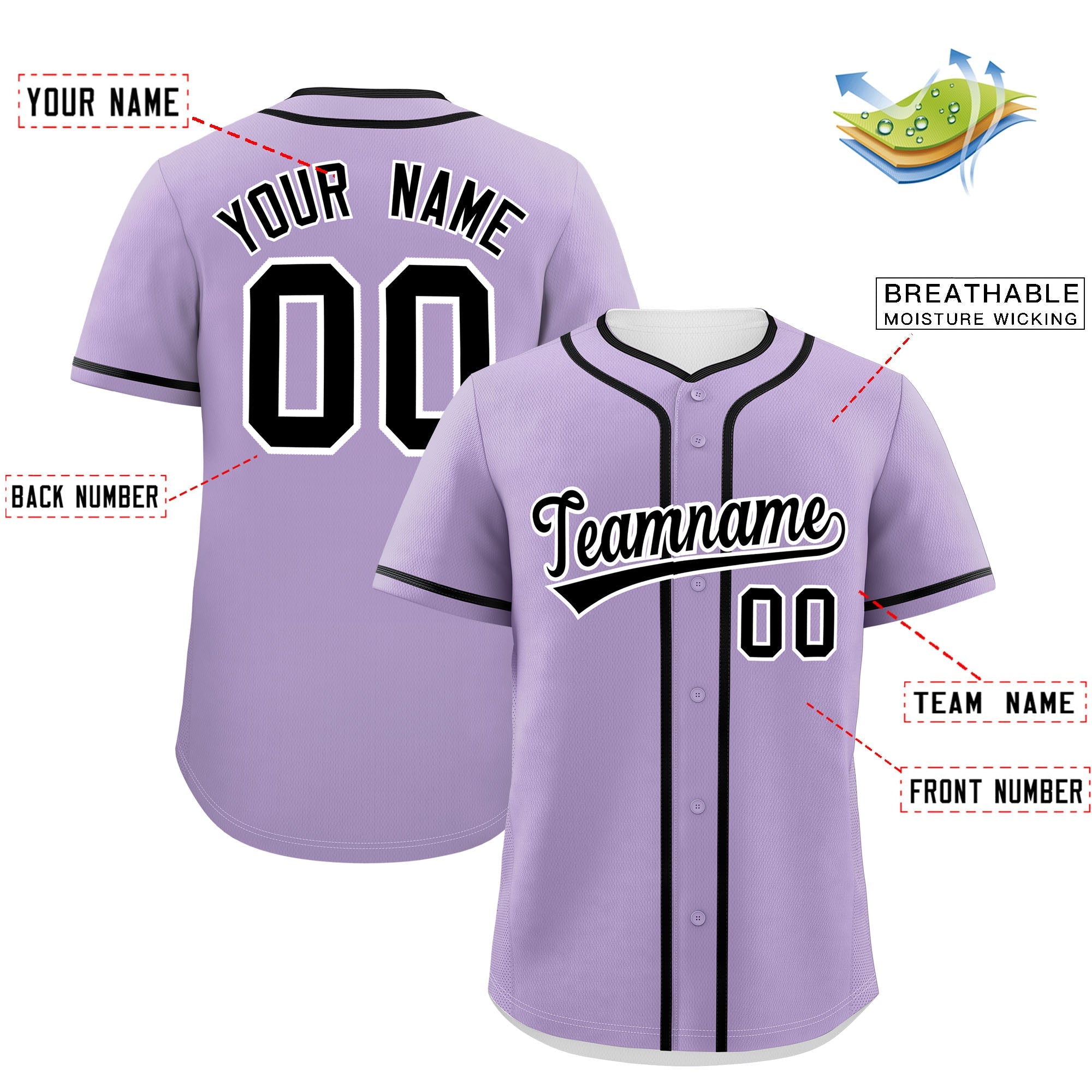 Custom Light Purple Black Personalized Classic Authentic Baseball Jersey