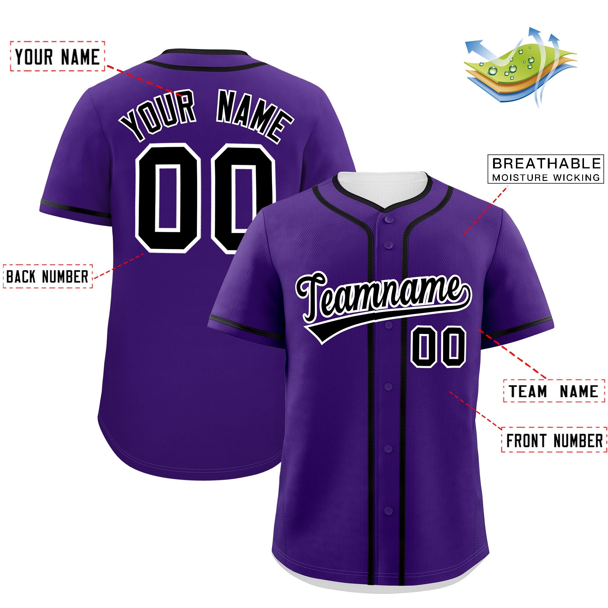 Custom Purple Black Personalized Classic Authentic Baseball Jersey