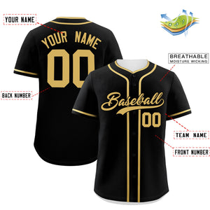 Custom Black Old Gold Personalized Classic Authentic Baseball Jersey