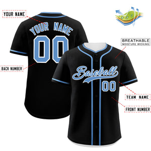 Custom Black Light Blue Personalized Classic Authentic Baseball Jersey