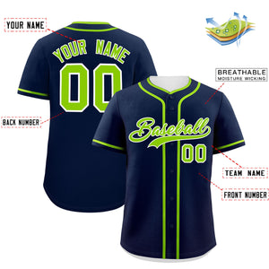 Custom Navy Neon Green Personalized Classic Authentic Baseball Jersey