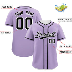 Custom Light Purple Black Personalized Classic Authentic Baseball Jersey