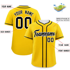 Custom Gold Black Personalized Classic Authentic Baseball Jersey