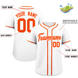 Custom White Orange Personalized Classic Authentic Baseball Jersey