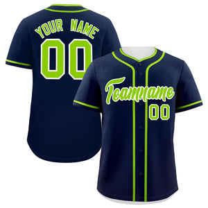 Custom Navy Neon Green Personalized Classic Authentic Baseball Jersey