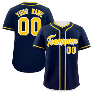 Custom Navy Gold Personalized Classic Authentic Baseball Jersey