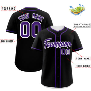 Custom Black Purple Personalized Classic Authentic Baseball Jersey