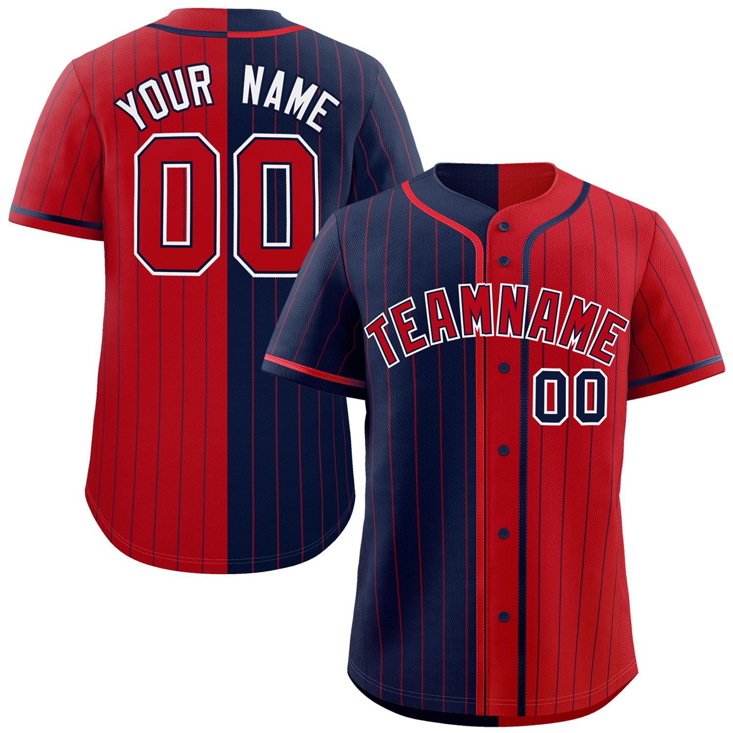 Custom Navy Red Two Tone Striped Fashion Authentic Baseball Jersey