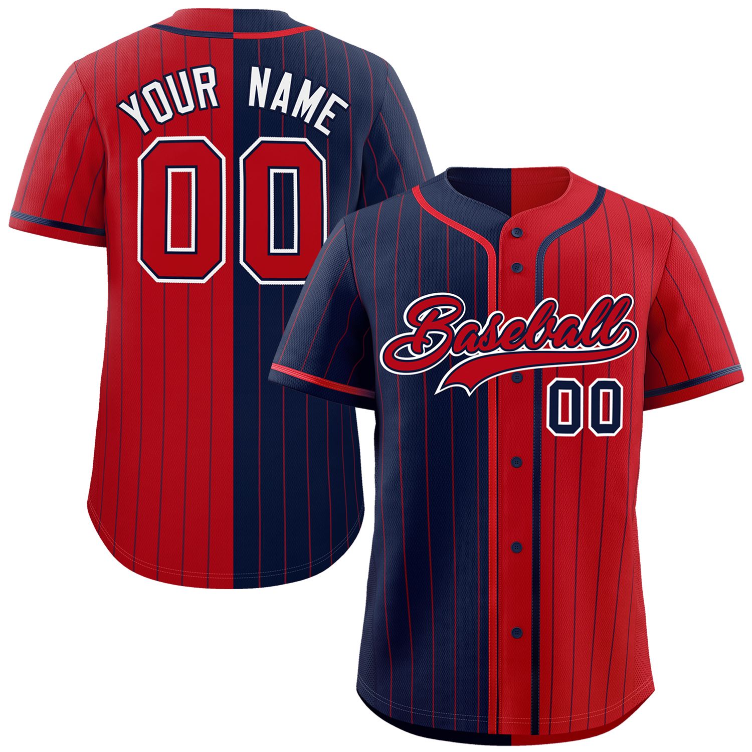 Custom Navy Red Two Tone Striped Fashion Authentic Baseball Jersey