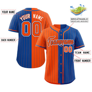 Custom Orange Royal Two Tone Striped Fashion Authentic Baseball Jersey