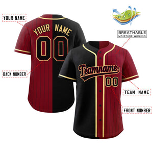 Custom Black Crimson Stripe-Solid Combo Fashion Authentic Baseball Jersey