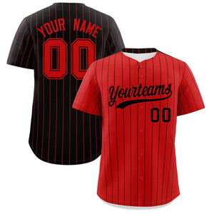 Custom Red Black Pinstripe Personalized Two-Tone Authentic Baseball Jersey