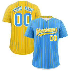 Custom Powder Blue Gold Pinstripe Personalized Two-Tone Authentic Baseball Jersey