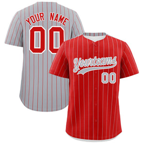 Custom Red Gray Pinstripe Personalized Two-Tone Authentic Baseball Jersey