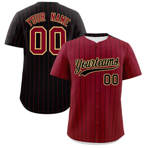 Custom Crimson Black Pinstripe Personalized Two-Tone Authentic Baseball Jersey