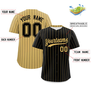 Custom Black Old Gold Pinstripe Personalized Two-Tone Authentic Baseball Jersey