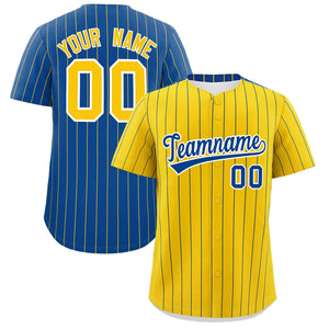 Custom Gold Royal Pinstripe Personalized Two-Tone Authentic Baseball Jersey