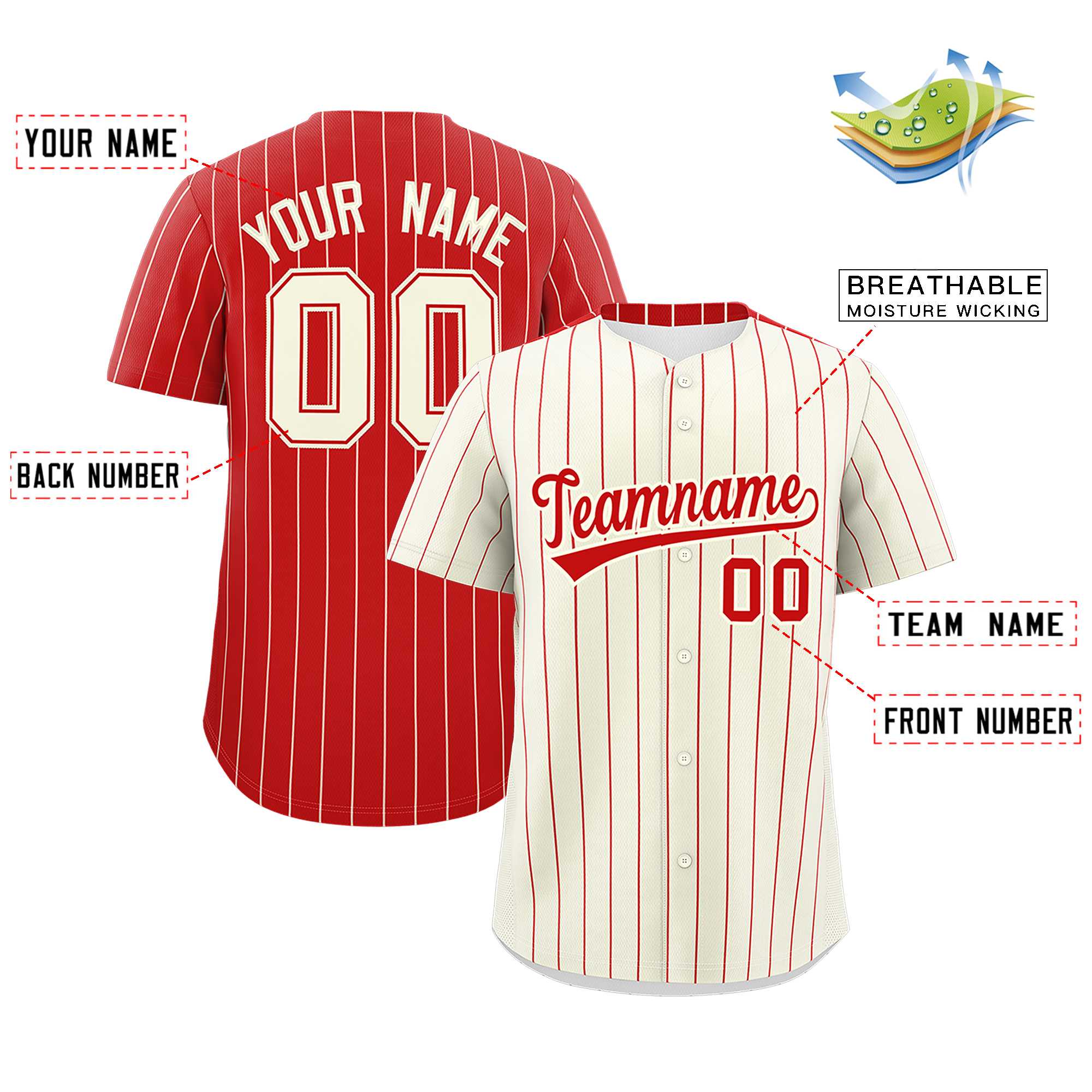 Custom Cream Red Pinstripe Personalized Two-Tone Authentic Baseball Jersey