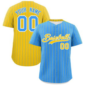 Custom Powder Blue Gold Pinstripe Personalized Two-Tone Authentic Baseball Jersey