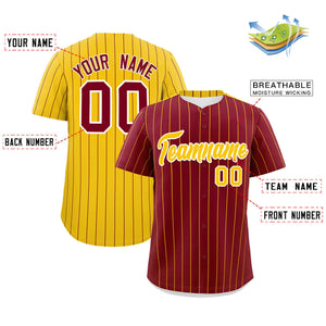 Custom Crimson Gold Pinstripe Personalized Two-Tone Authentic Baseball Jersey