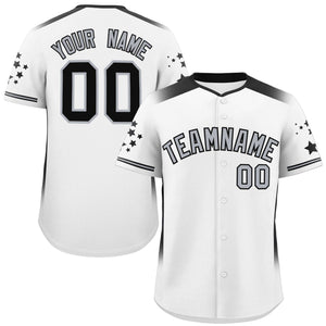 Custom White Black Gradient Side Personalized Star Pattern Authentic Baseball Jersey