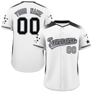 Custom White Black Gradient Side Personalized Star Pattern Authentic Baseball Jersey