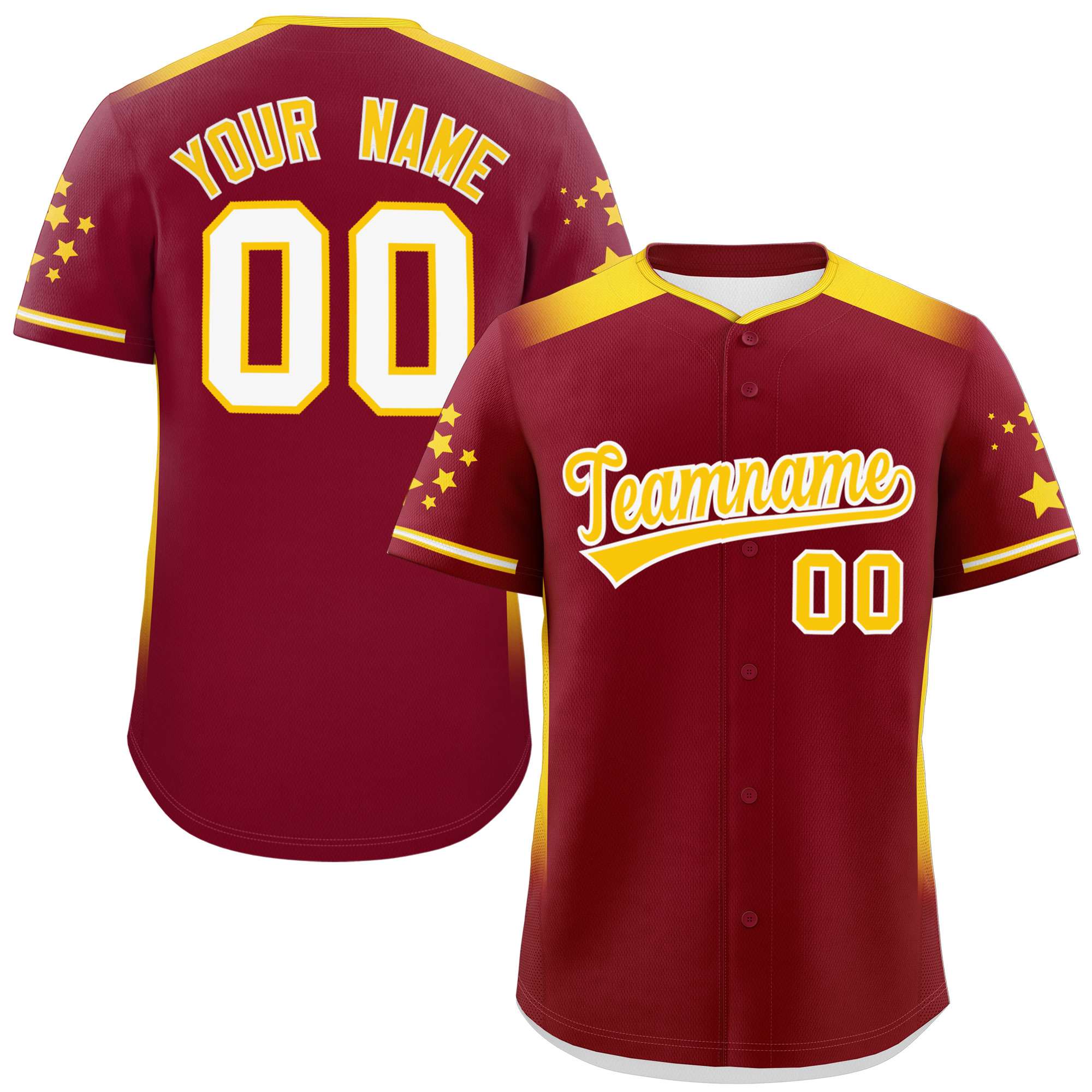 Custom Crimson Gold Gradient Side Personalized Star Pattern Authentic Baseball Jersey