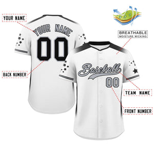 Custom White Black Gradient Side Personalized Star Pattern Authentic Baseball Jersey