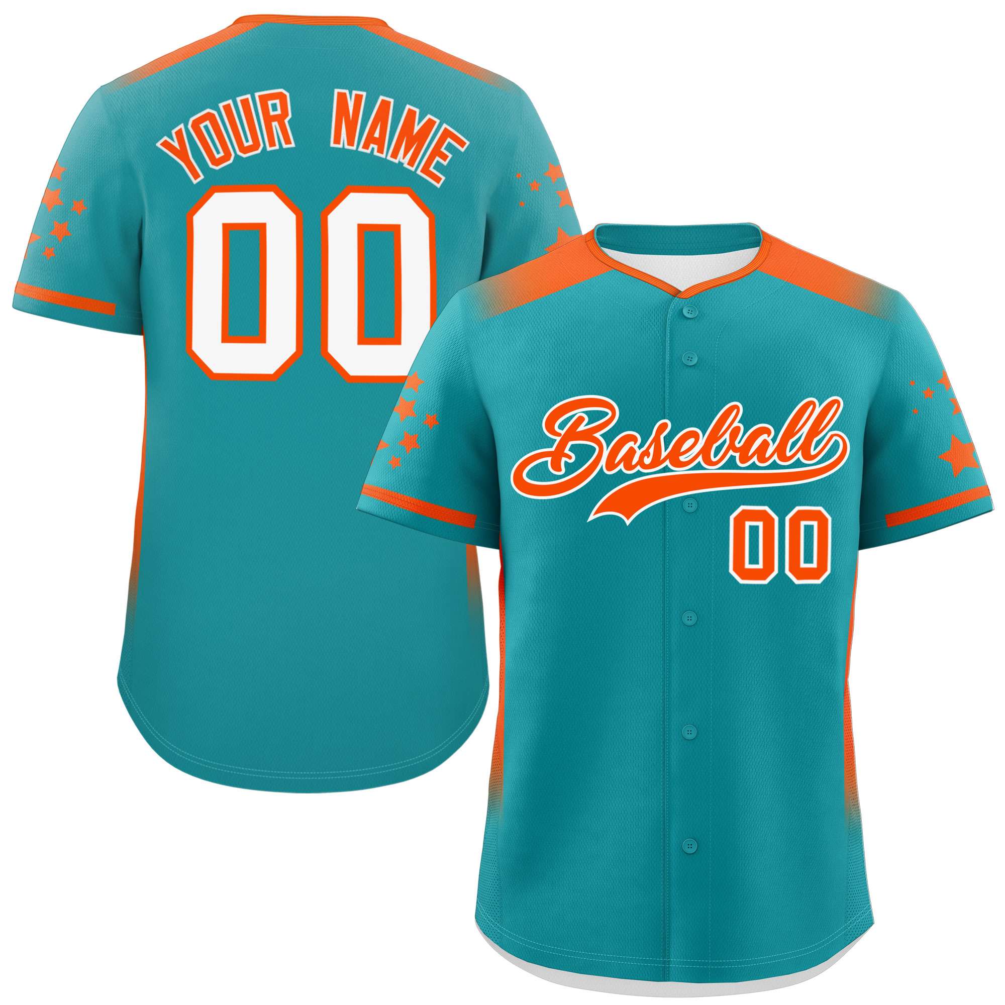 Custom Aqua Orange Gradient Side Personalized Star Pattern Authentic Baseball Jersey