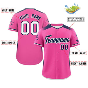 Custom Pink Navy Gradient Side Personalized Star Pattern Authentic Baseball Jersey