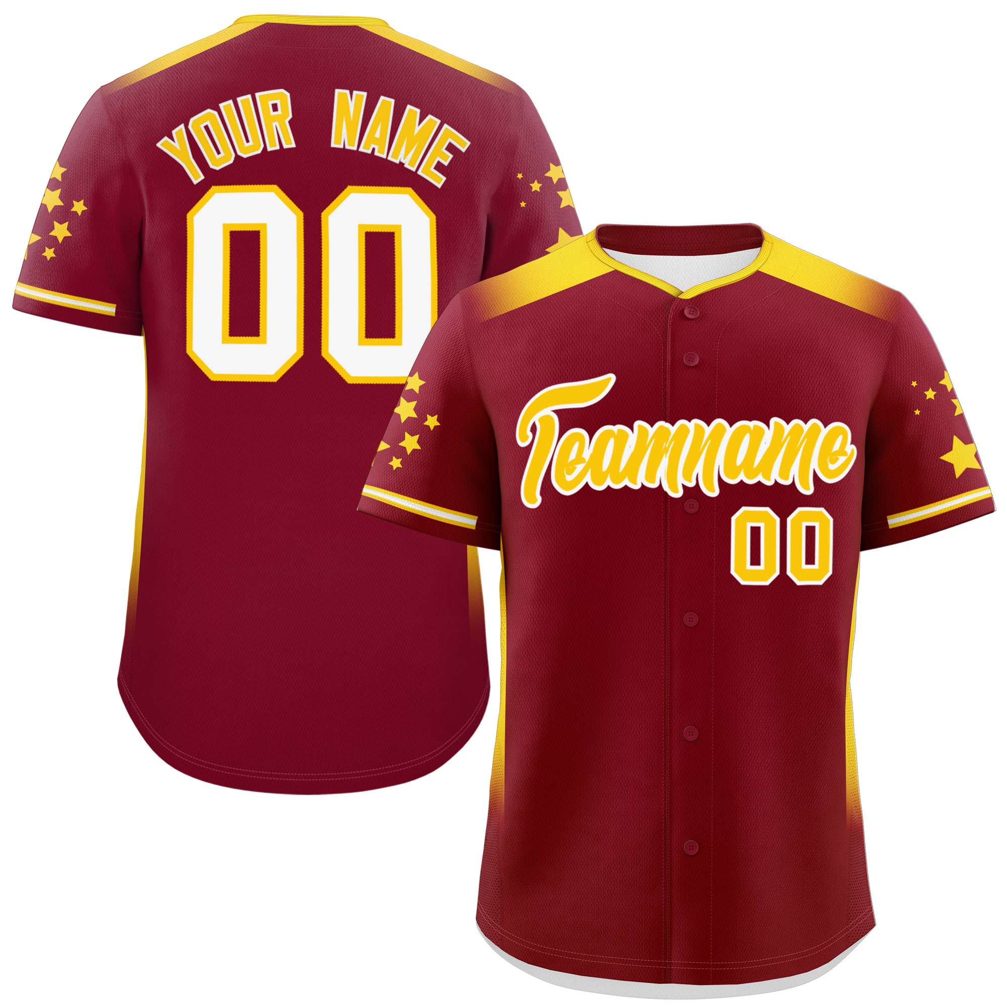 Custom Crimson Gold Gradient Side Personalized Star Pattern Authentic Baseball Jersey