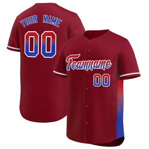 Custom Crimson Red-Royal Personalized Gradient Font And Side Design Authentic Baseball Jersey