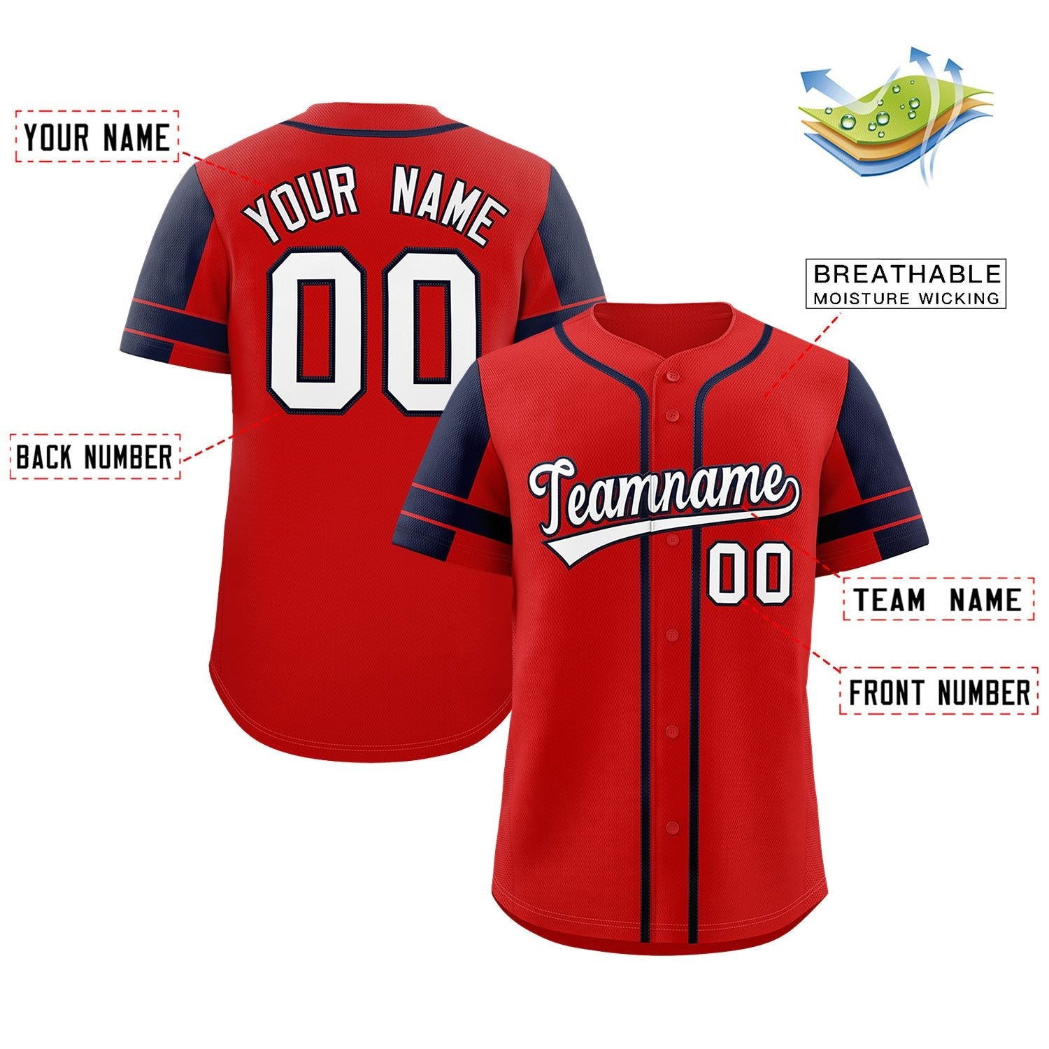 Custom Red Navy Personalized Raglan Sleeves Authentic Baseball Jersey