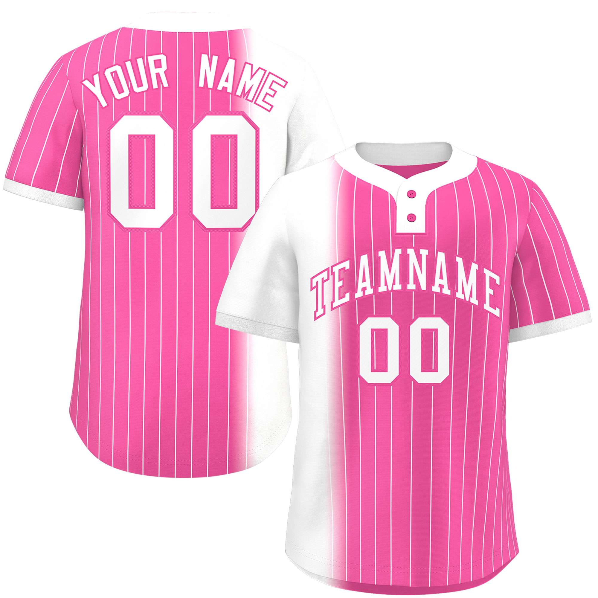 Custom White Pink Gradient Stripe Fashion Authentic Two-Button Baseball Jersey