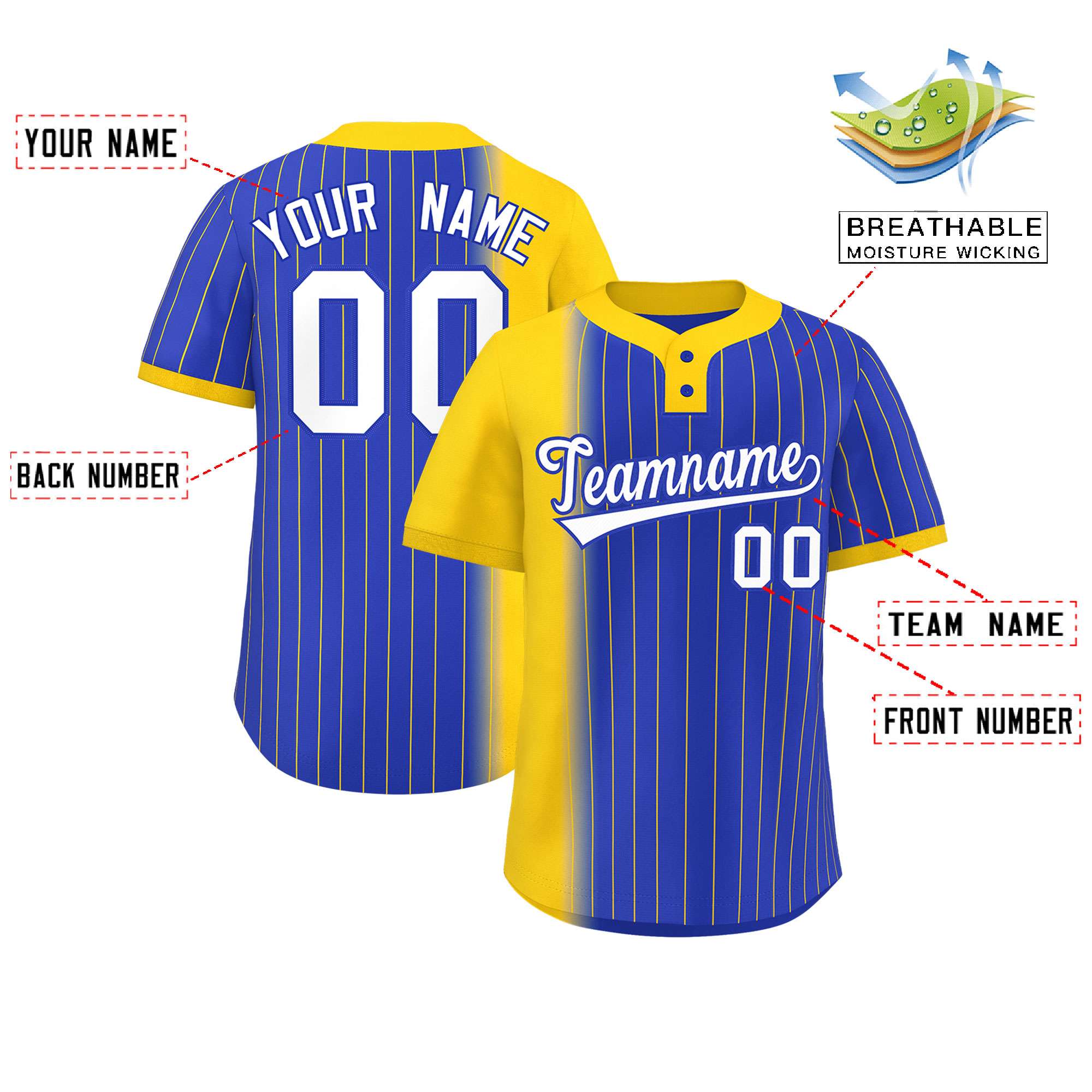 Custom Gold Royal Gradient Stripe Fashion Authentic Two-Button Baseball Jersey
