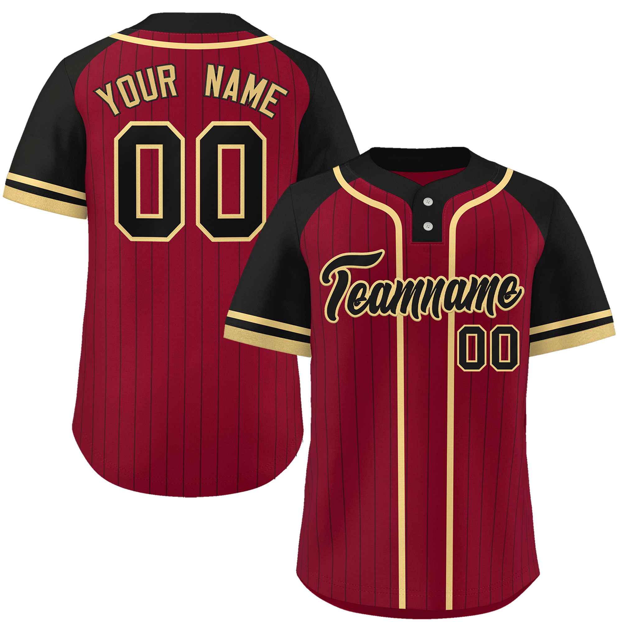 Custom Crimson Black-Khaki Stripe Fashion Raglan Sleeves Authentic Two-Button Baseball Jersey