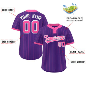 Custom Purple Pink Stripe Fashion Authentic Two-Button Baseball Jersey