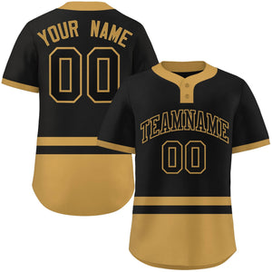 Custom Black Old Gold Color Block Personalized Authentic Two-Button Baseball Jersey