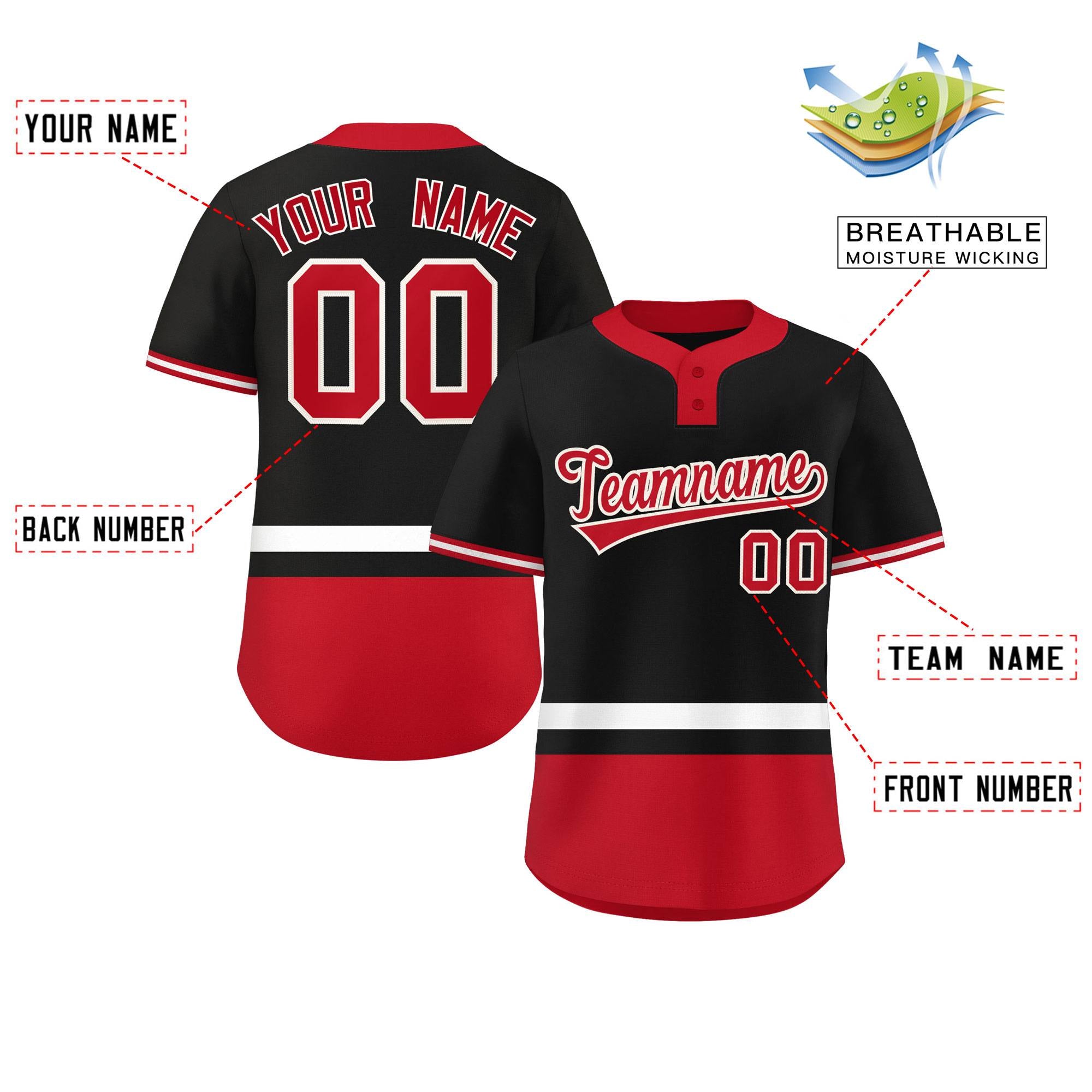 Custom Black White-Red Color Block Personalized Authentic Two-Button Baseball Jersey