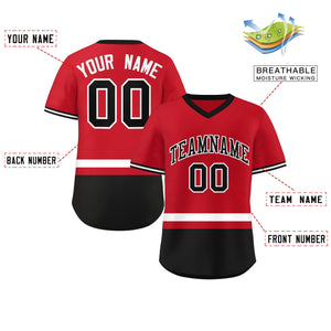 Custom Red White-Black Color Block Personalized V-Neck Authentic Pullover Baseball Jersey