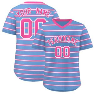 Custom Light Blue Pink-White Personalized Horizontal Stripe Authentic Pullover Baseball Jersey