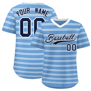 Custom Light Blue White Personalized Horizontal Stripe Authentic Pullover Baseball Jersey