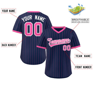 Custom Navy Pink Stripe Fashion Authentic Pullover Baseball Jersey