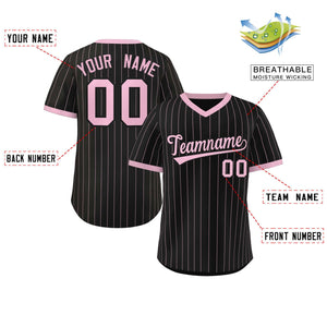 Custom Black Light Pink Stripe Fashion Authentic Pullover Baseball Jersey